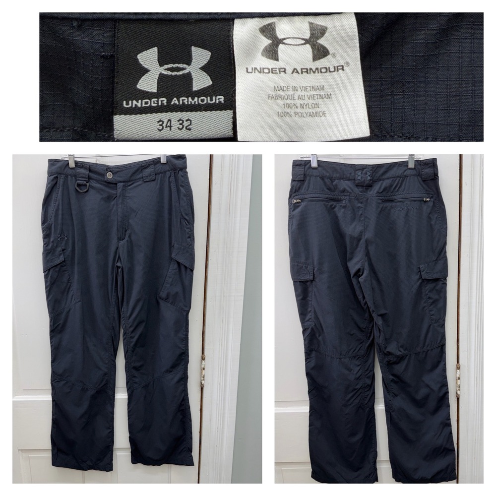 Under Armour Mens 34 x 32 Black Nylon Ripstop Cargo Tactical Pants 203031